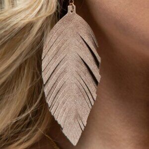 Large Tan Leather Leaf Earrings | Genuine Leather | Lightweight Statement